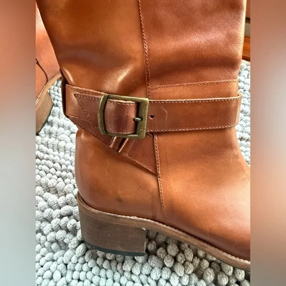 10022 shoes,Saks Fifth Ave, made in Italy, Moto style tan leather boots, EUC 39 - Picture 10 of 15